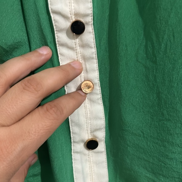 Aryn K. Medium green and white silk tank with beautiful buttons down the front. - Picture 3 of 6